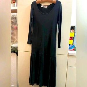 Vintage Ann Tjian for Kenar Black evening Dress Sz Small long sleeves